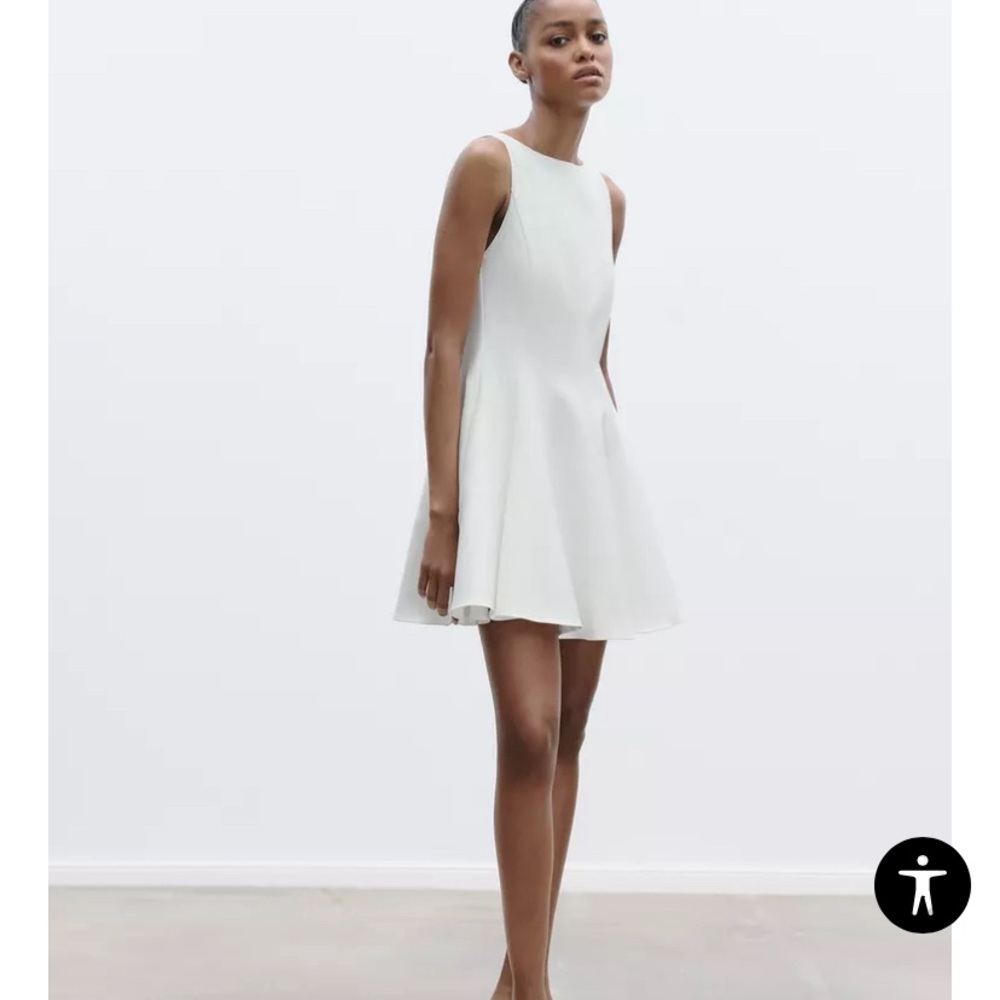 Zara Simply Chic White Sleeveless Mini Swing Dress